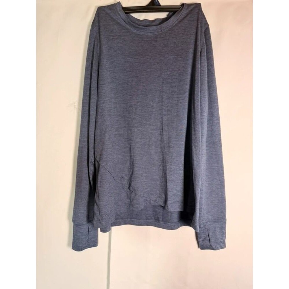 Velocity Women's Medium Blue Heather Haven Top Tulip Hem Long Sleeve Thumbholes